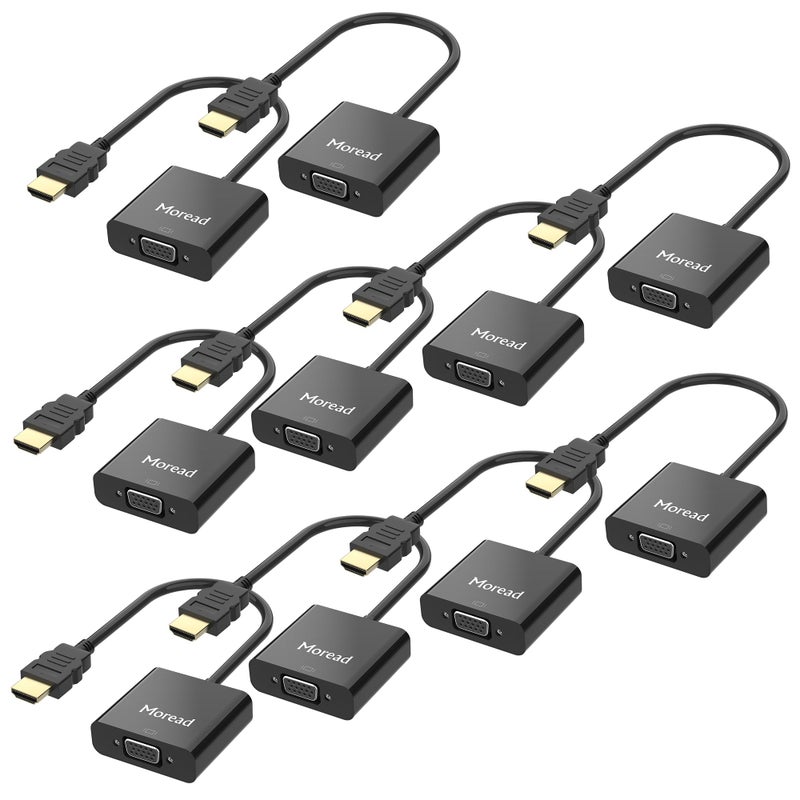 Moread Gold-Plated Active HDMI to VGA Adapter, 10 Pack, Male to Female with Micro USB Power Cable & 3.5mm Audio Port Cable for PS4, MacBook Pro, Mac mini, Apple TV - Image 1